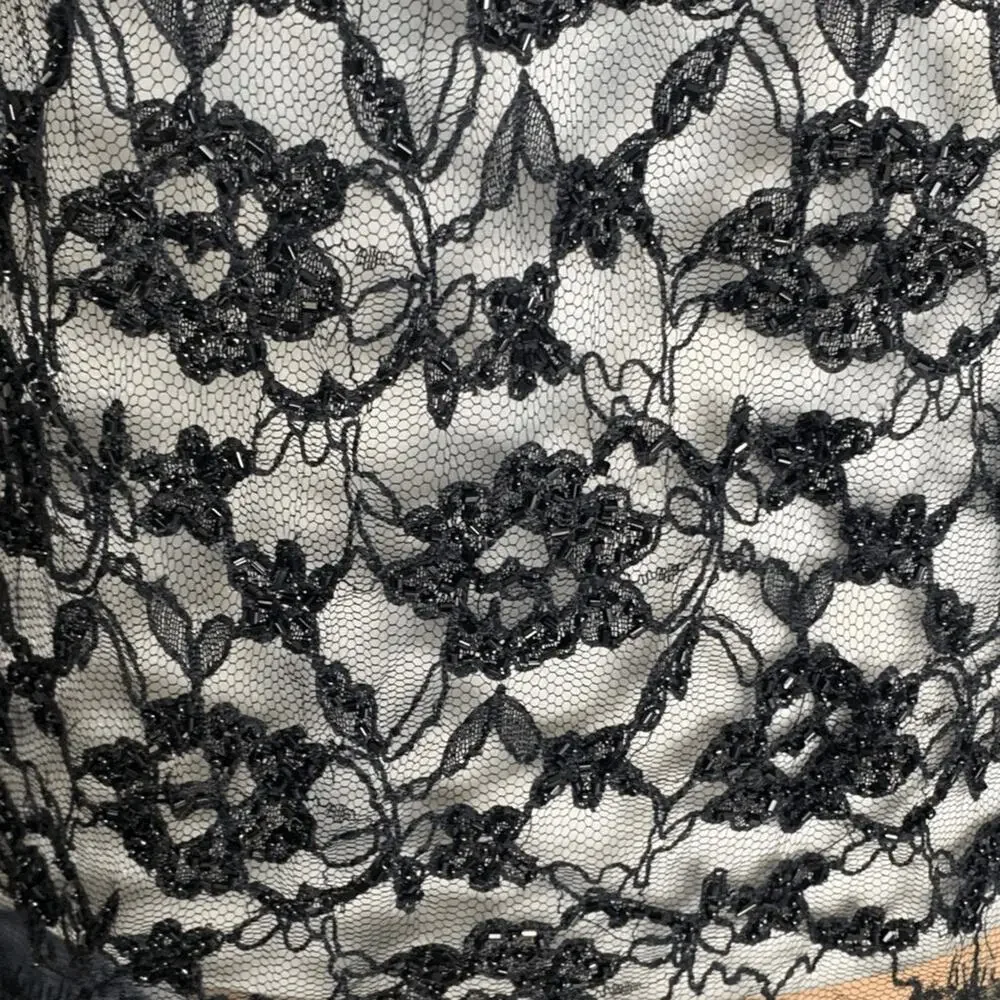Vintage Laurence Kazar Black Beaded Lace Sheer Open Front Evening Jacket Romance